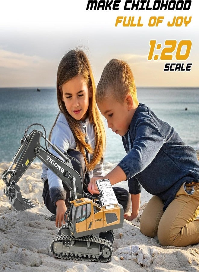 Junona Remote Control Excavator Toy for 6-12 yr Boys, Best Birthday Gifts for Kids 4-7 8 9 10 11 Year Old, RC Construction Toys with Metal Shovel, Lights, Sounds 2.4Ghz-Multicolor - Image 2